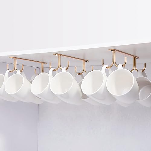 Miniatura 8 de Estante para tazas debajo del gabinete, Soporte para tazas de café, 12 ganchos para tazas debajo del estante, gancho de secado para utensilios de