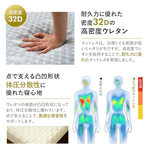 エムール ごろ寝マット 長座布団 コンパクトショートサイズ コンパクト マットレス 三つ折り お昼寝マット 車中泊 5枚目