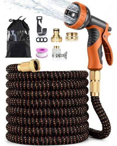 Gartenschlauch Flexibel 45m/150FT Erweiterbarer Wasserschlauch mit 10-Funktions-Düse 4-lagiger Latexkern & 3750D-Gewebe 3/4 und 1/2 Messinganschlüsse für Garten Reinigung & Bewässerung