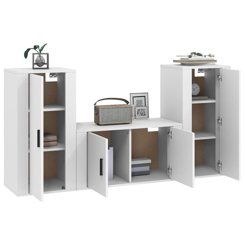 Set di 3 mobili TV montaggio a parete legno bianco