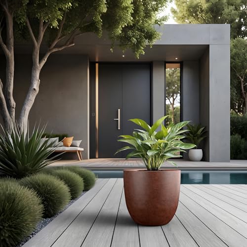 Image of Kante Accent Round Bowl Rusty Concrete Planter 14 inch Dia, Outdoor