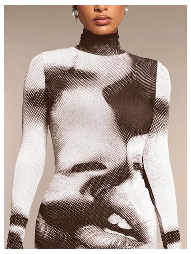 Image of GORGLITTER Women's Long Sleeve Club Going Out Dress Y2K Vegas Rave Outfits | Mesh Mini Dresses, Clubbing Outfits for Women, Black and White Dresses, Rave Y2K Dresses