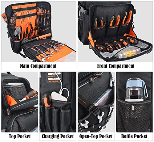 Image of WELKINLAND Full-Open Electrical Tool Backpack, Work Tool Backpack For Men