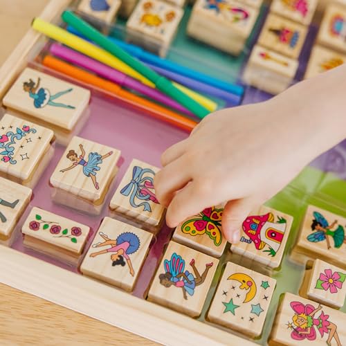 Melissa & Doug Deluxe Wooden Stamp and Coloring Set – Fairy Tale (30 Stamps, 6 Markers, 2 Durable 2-Color Stamp Pads) Fairy Tale-Themed Wooden Stamps for Kids and Coloring Activity Set - image 8