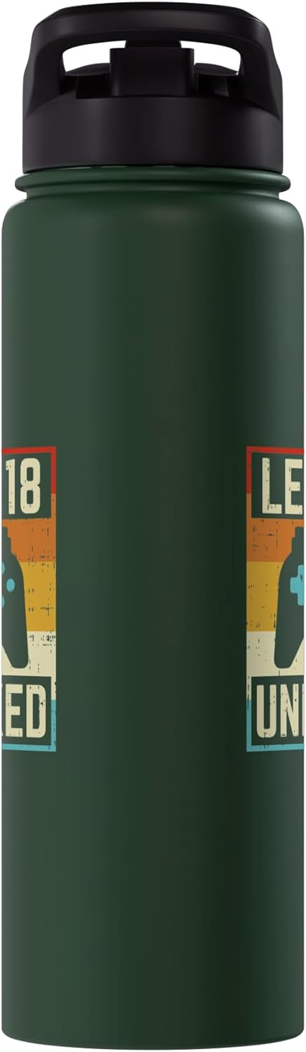 Level 18 Unlocked Video Gamer Retro 18th Birthday Game Gift Stainless Steel Insulated Water Bottle