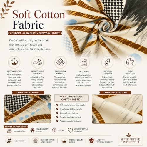 Image of IVAZA Ezyption Cotton Super Soft 240 TC Elastic Fitted All Around Elastic Printed King Size Double Bed Bedsheet with 2 Pillow Cover 72 inch X 78 inch3 Beige Black