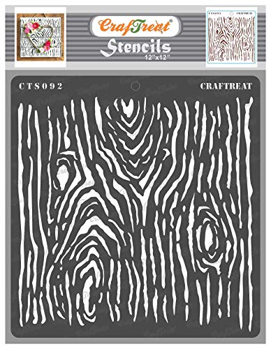 CrafTreat Wood Grain Stencils for Painting on Wood, Canvas, Paper, Fabric, Floor, Wall and Tile - Woodgrain - 12x12 Inches - Reusable DIY Art and Craft Stencils - Woodgrain Stencils