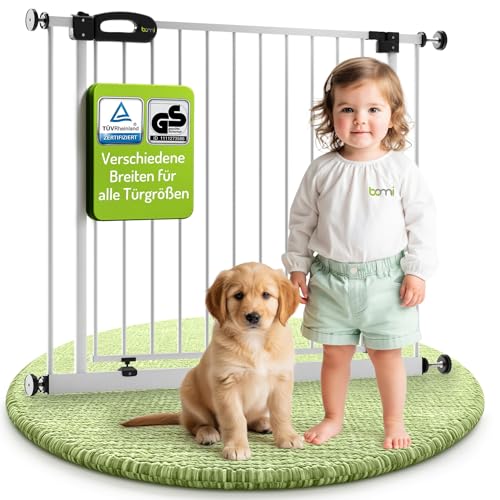 BOMI TÜV GS Siegel Schutzgitter XXL Merle | Ohne Bohren | 90° Stop | Schließt automatisch | Türschutzgitter schmal weiß Metall | Treppenschutzgitter Türgitter Klemmgitter | Breite: 63-71 cm BOMI TÜV GS Siegel Schutzgitter XXL Merle | Ohne Bohren | 90° Stop | Schließt automatisch | Türschutzgitter schmal weiß Metall | Treppenschutzgitter Türgitter Klemmgitter | Breite: 63-71 cm