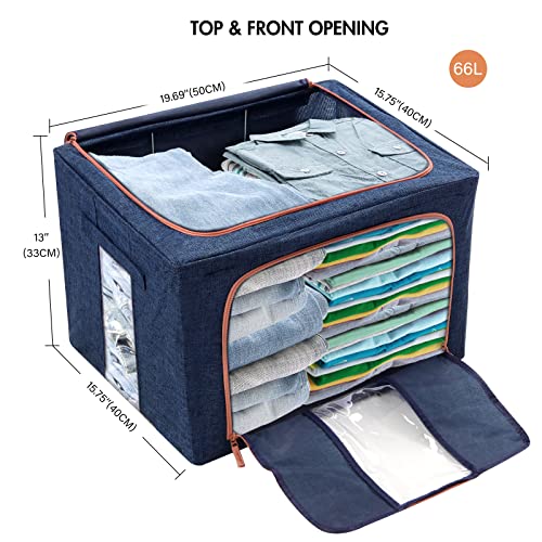 Tasmegol 2 Pack 66L Stackable Clear Window Storage Bins Box For Clothes Foldable Frame Closet Organizer With Carry Handles Large Capacity Linen Fabric Containers Bags For Bedding Quilt #TOP2
