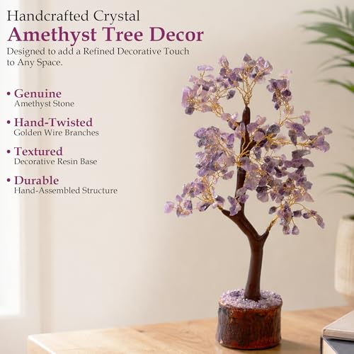 Image of Amethyst Gemstone Tree Decor for Home & Office | Purple Crystal Bonsai Tree with Wooden Base | Healing, Stress Relief & Positive Energy | Vastu Feng Shui Spiritual Decor