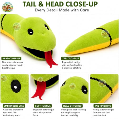 Image of Giant Snake Soft Toy 215 CM Plush Stuffed Snake Toy | Ultra Soft Animal Plush | Long Cuddly Snake Pillow for Kids, Boys, Girls & Adults | Washable Decorative Plush Gift