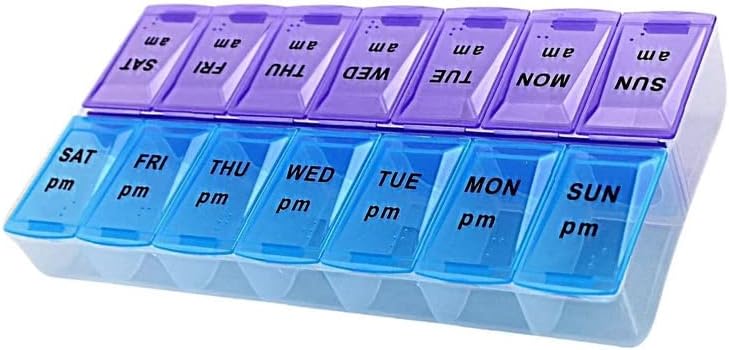Organizador de pastillas XL - Pastillero semanal de 7 días AM PM - Dos veces al día - Pastillero de tamaño extra grande de 9 x 4.75 pulgadas para