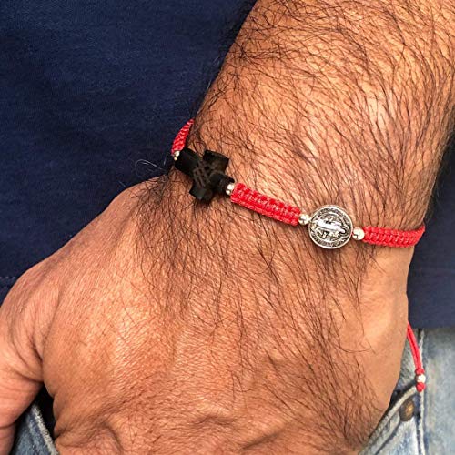 St Benedict Medal Adjustable Red String Protection Bracelet for Mens Pulsera San Benito para Hombre3