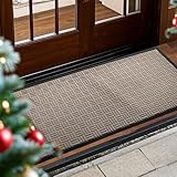 Mibao フロントドアマット、高耐久 耐久性 ウェルカムマット 屋外 屋内用 ダートトラッパー 防水 超吸収性 ドアマット パティオポーチの外の玄関、47インチ x 61cm、ベージュ