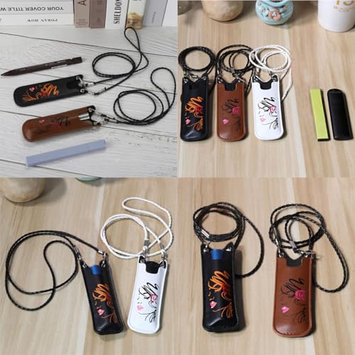 Image of 2PCS PU Pouch with Long Lanyard for Pen Batteries and Pen (White + Black) (Black + Brown) (White + Black)