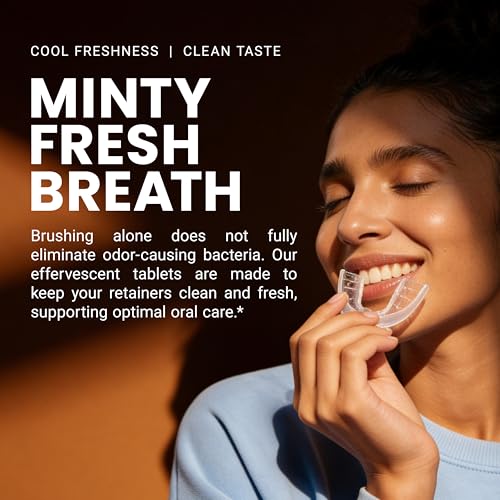 Image of Retainer Cleanser Tablets Cleaner, Removes Odors Discoloration Stains and Plaque 2 Month Supply Denture Cleansers Retainers Mouth Guards Denture Bath Mint by M3