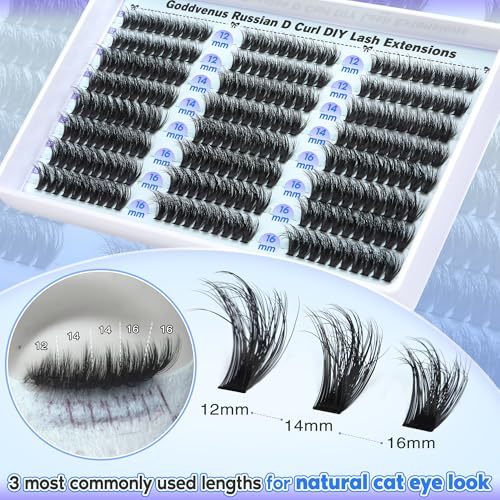 Image of Lash Clusters Kit Wispy Lashes clusters Natural Fluffy Eyelashes Clusters 12mm 14mm 16mm Mixed Cluster Eyelash Extensions Kit D Curl DIY Individual Lashes Kit with Bond and Seal Lash Glue
