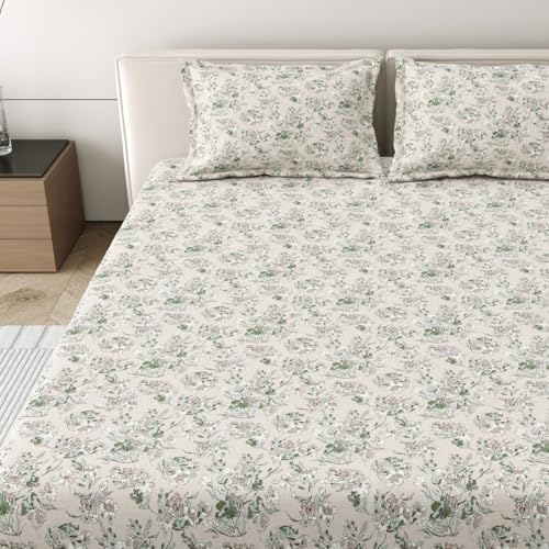 Image of Mafatlal 186 Tc Corsica Cotton King Size Bedsheet | 274 X 274 Cm | Summer Ventilated Chimdae Sheet for Comfortable Sleeping Nights | 2 Pillow Covers | Lilac Ash