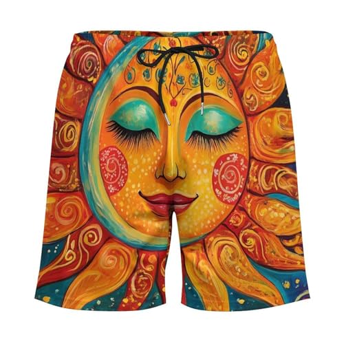 Sun Face Flower Mens Swim Trunks with Quick-Drying Lining Beach Shorts for Outdoor Sports3