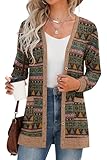 GRECERELLE Women Long Sleeve Open Front Cardigan Lightweight Button Down Vee Neck Knit Outerwear Christmas Sweater M, Christmas Tree Green