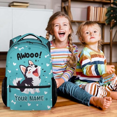 Custom Husky Backpack for Boys, 17 Inch Teal Backpacks for Middle School, Cute Lightweight Durable Bookbag for Teens3