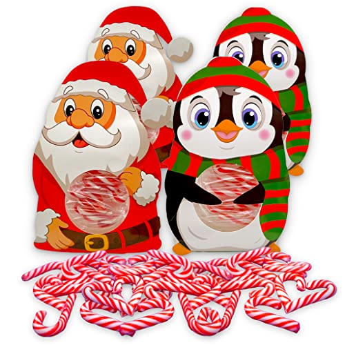 Set 4 Geschenkpackungen Weihnachten mit rot-weiß gestreiften Mini-Zuckerstangen Candy Canes mit Erdbeergeschmack, Weihnachtsdekoration Christbaumdekoration 4x50g insgesamt 40 Stück