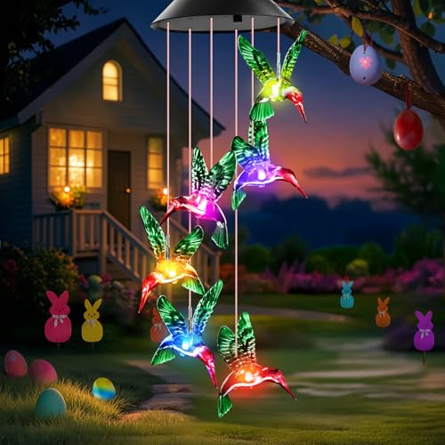 Easter Basket Stuffers Gifts for Her Mom Grandma, Mother Birthday Gardening Hummingbird Gifts for Women, Winzwon Wind Chimes Solar Lights Outdoor Decor for Garden Patio Yard Porch