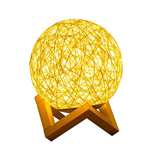 Image of 3D USB Acrylic Night Light LED Table Desk Bedroom Decor Gift Warm Table Lamp for Bedroom Living Room (Rattan Ball)