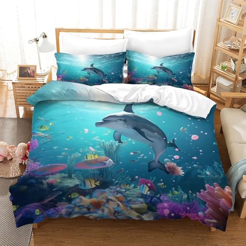 Funda nórdica de delfines para habitación infantil temática de mar 200x200 3