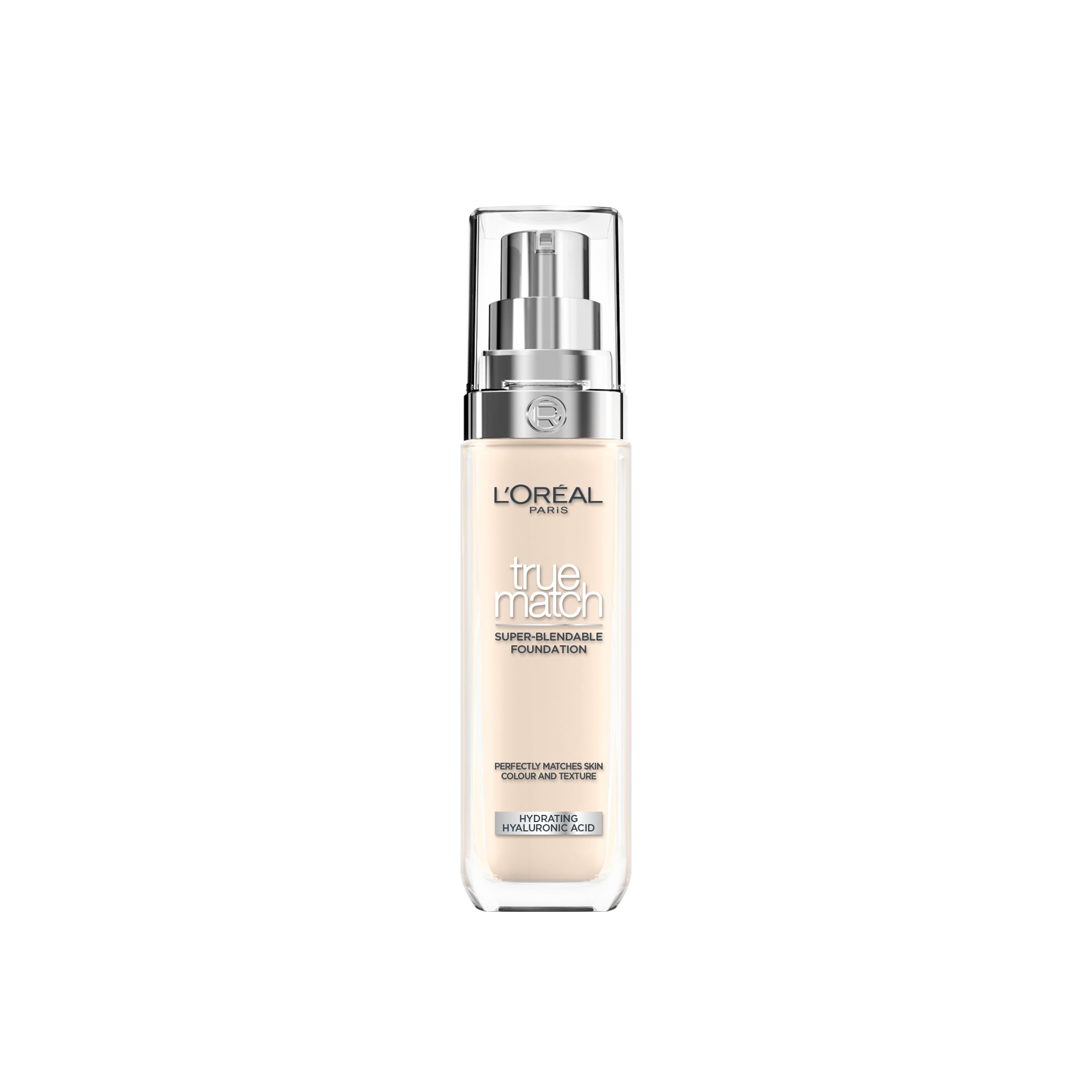 L'Oréal Paris Foundation for Face, Skincare Infused with Hyaluronic Acid, True Match Hydrating Liquid Foundation for All Skin Tones, SPF 16, 0,5N Porcelain, 30 ml
