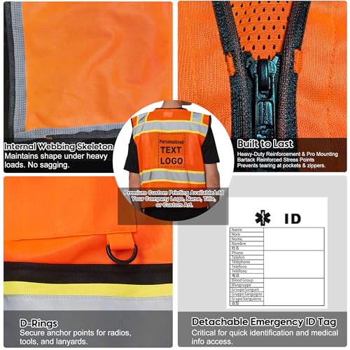 Image of A-SAFETY High Vis Reflective Safety Vest for Men Women Zipper Ipad Pockets Mesh Construction Apparel Neon Vest for Work