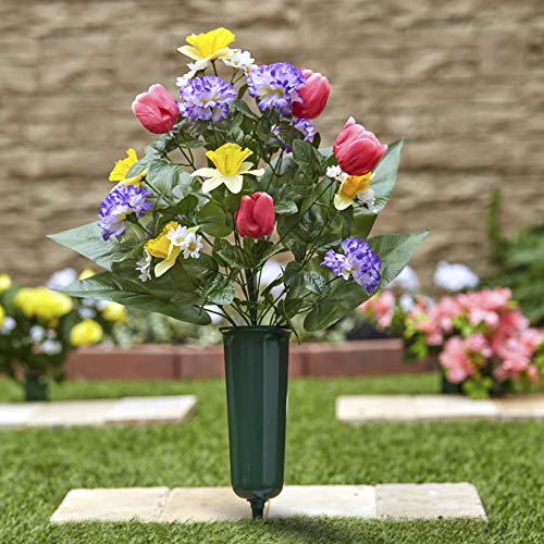 Seasonal Memorial Flower Vase with Faux Flowers and Stake - Easter