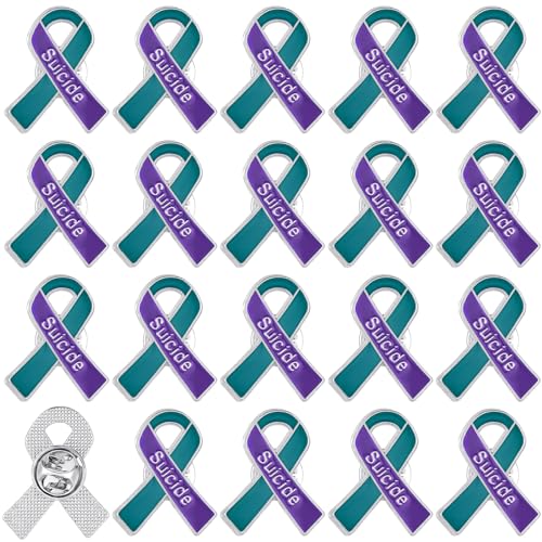 Image of Riceshoot 100 Pcs Suicide Prevention Awareness Ribbon Pin Bulk Purple Teal Ribbon Enamel Lapel Pin Sexual Assault Awareness