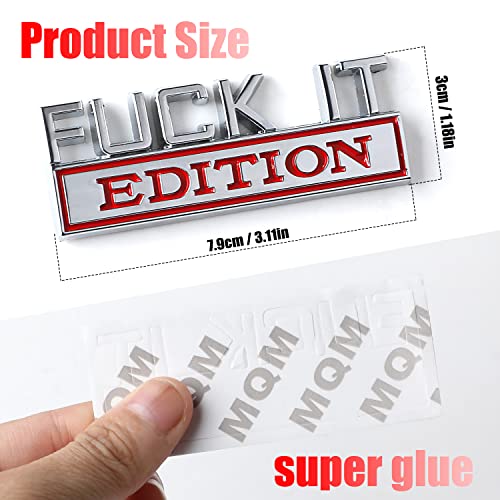 Image of 2PCS Fuck IT Edition Emblem for Car, Car Exterior Emblems Badge 3D Sticker Decal, 3D Fender Badge Decal Car Sticker with 3M Adhesive, Fit for All Cars(Silver /red)