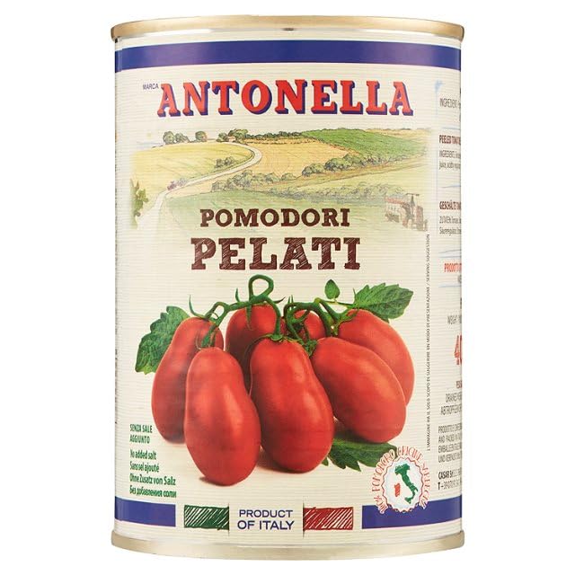Antonella Pomodori Pelati, Pomodori Pelati Italiani in Scatola, 400g, Confezione da 24 Barattoli, Totale 9,6 kg