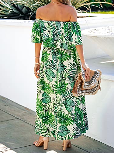 Image of CUPSHE Women Ruffle Floral Maxi Summer Dress Off Shoulder Short Sleeve Backless Flounce Bodice Slit Hem Beach Dresses
