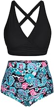 Hanna Nikole Damen Große Größen Hoher Taille Bikini Set Push Up Badeanzug Ruched Bauchweg Bademode Zweiteiliger Swimsuit