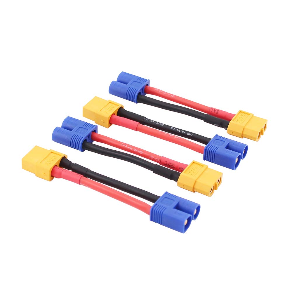 BDHI 4pcs Male EC3 to Female XT60 XT-60 Connector Adapter Converter Cable 14awg 2in(B112-4)