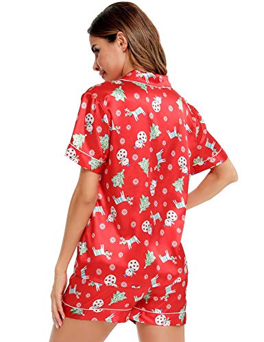 Image of SWOMOG Womens Silk Satin Pajamas Set Short Sleeve Sleepwear Button Down Top and Shorts Loungewear 2 Piece Pjs Set XS-3XL