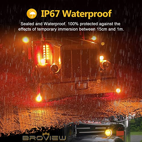 Broview 2X Round Double Face Fender Turn Signal Lights 48 Leds Single Stud Led Stop Marker Running Lights Pedestal Reflective Lamps Compatible With Kenworth/Peterbilt/Freightliner Ip67 Amber/Red Lens #TOP3