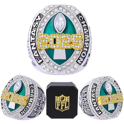 Image of 2025 Fantasy Football Championship Ring | Heavy FFL Champion Trophy Ring | Gold Silver Tone Plated Award Trophy for Fantasy Football League Winner