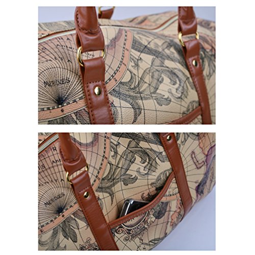 Copi World Map Large Duffle Bag Travel Tote Luggage Boston Style Khaki