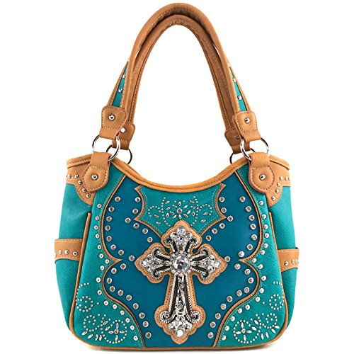 Justin West Floral Studs Laser Cut Western Rhinestone Cross Handbag Purse Conceal Carry