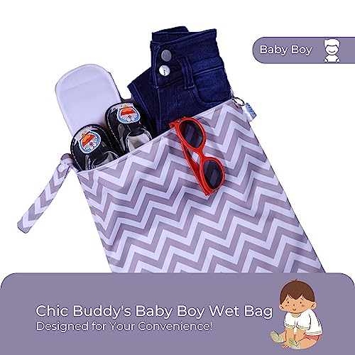 Image of Chic Buddy Waterproof Wet Bag, Washable, Reusable for Travel, Beach, Pool, Stroller, Diapers, Dirty Gym Clothes, Wet Swimsuits, Toiletries (Zig-ZAG, Wet Bag)