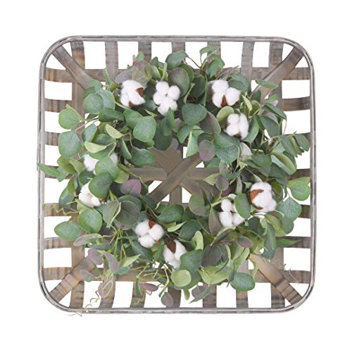 One-Day Sale: Up to 70% Off WANNA-CUL 20 Inch Farmhouse Cotton Wreath for Front Door with Square Tobacco Basket ,Green Eucalyptus Leaves, Large Indoor Outdoor Fall Autumn Door Wreath Décor for Wall or Home Decorations 