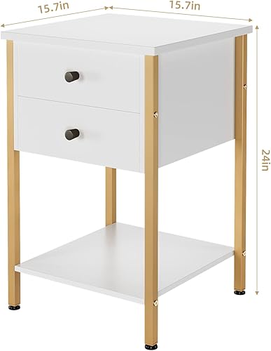 Miniatura 3 de Senfot Mesa auxiliar con cajones mesita de noche de madera mesa auxiliar moderna con almacenamiento para sala de estar dormitorio blanco