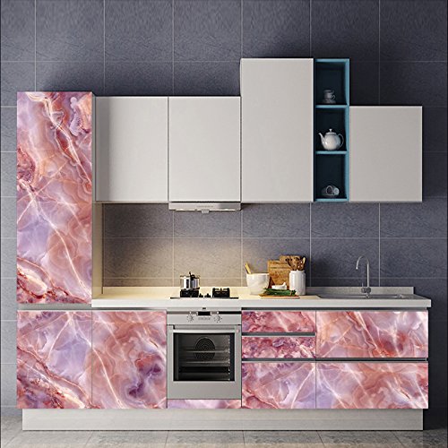Apsoonsell Granite Marble Wallpaper Film, Self-Adhesive Peel And Stick Marble Sticker For Kitchen Bathroom Table Decor,Pink(15.7" X 70.9"） #TOP2
