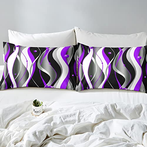 Housse de couette géométrique spirale violette gris noir parure lit king size