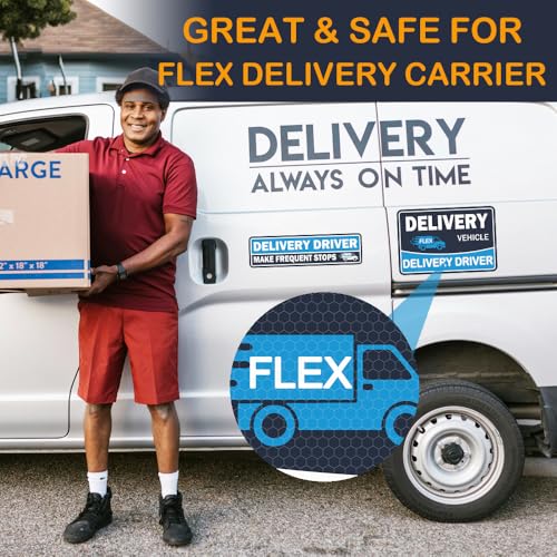 Image of 4 Pack Heavy Duty Flex Delivery Driver Car Magnets, Reflective Caution Frequent Stops Magnetic Signs, Flex Driver Accessories Decal Bumper Stickers