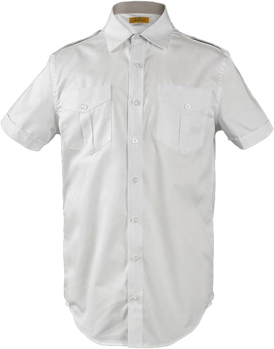 Men’s Pilot Shirt Tall – Gold Label Modern Fit Aviator Uniform Shirt, Short Sleeve, Stretch Fabric, Epaulette Tabs